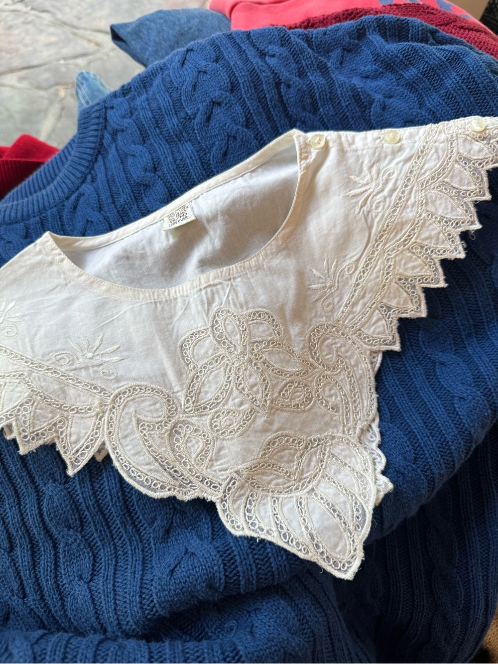 Vintage 90 White Battenberg Lace Bib Collar Victorian Womens S/M - Picture 7 of 11